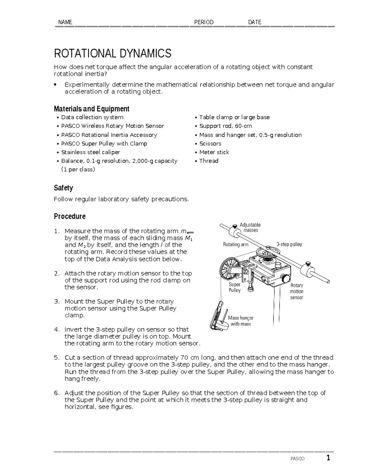 Rotational Dynamics S - Lab Assignment - NAME PERIOD DATE ROTATIONAL ...