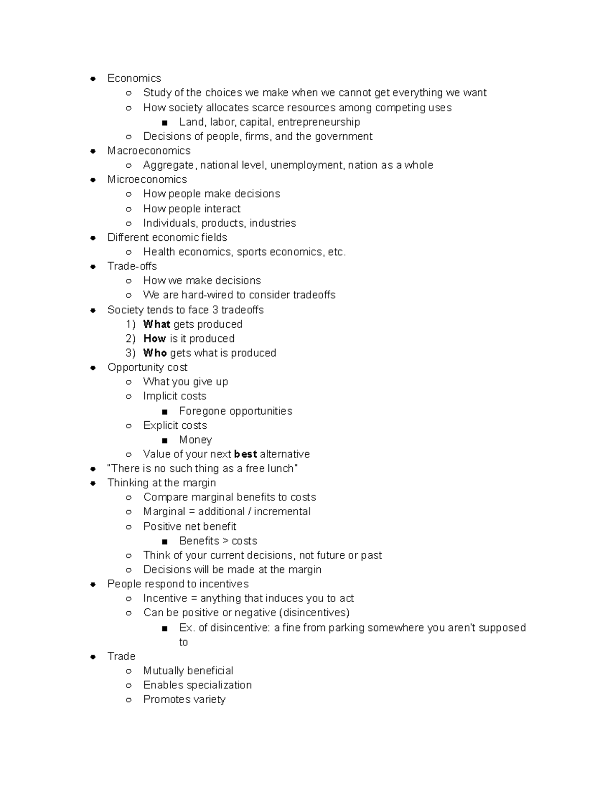 Chapter 1 - ch 1 - Economics Study of the choices we make when we ...