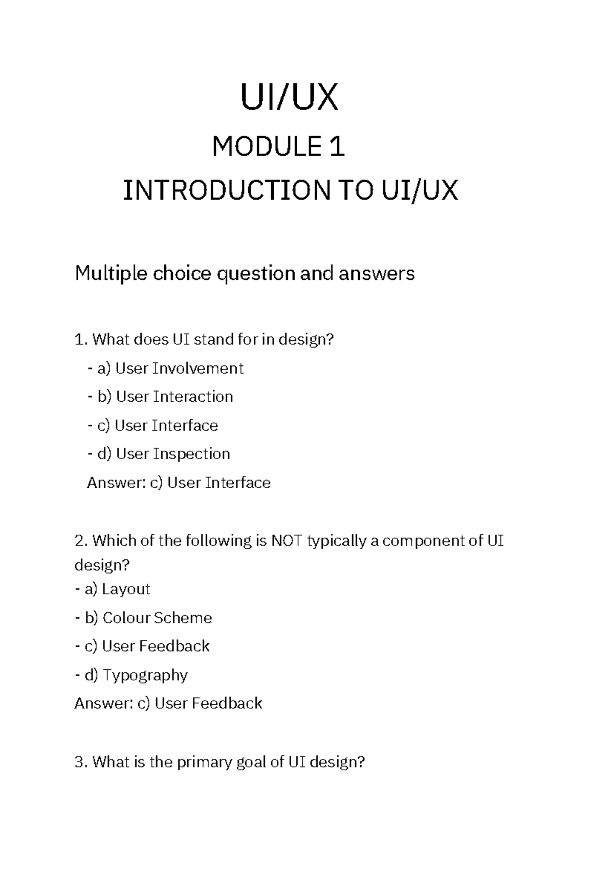 Uiux module 1 QB - UI/UX MODULE 1 INTRODUCTION TO UI/UX Multiple choice ...