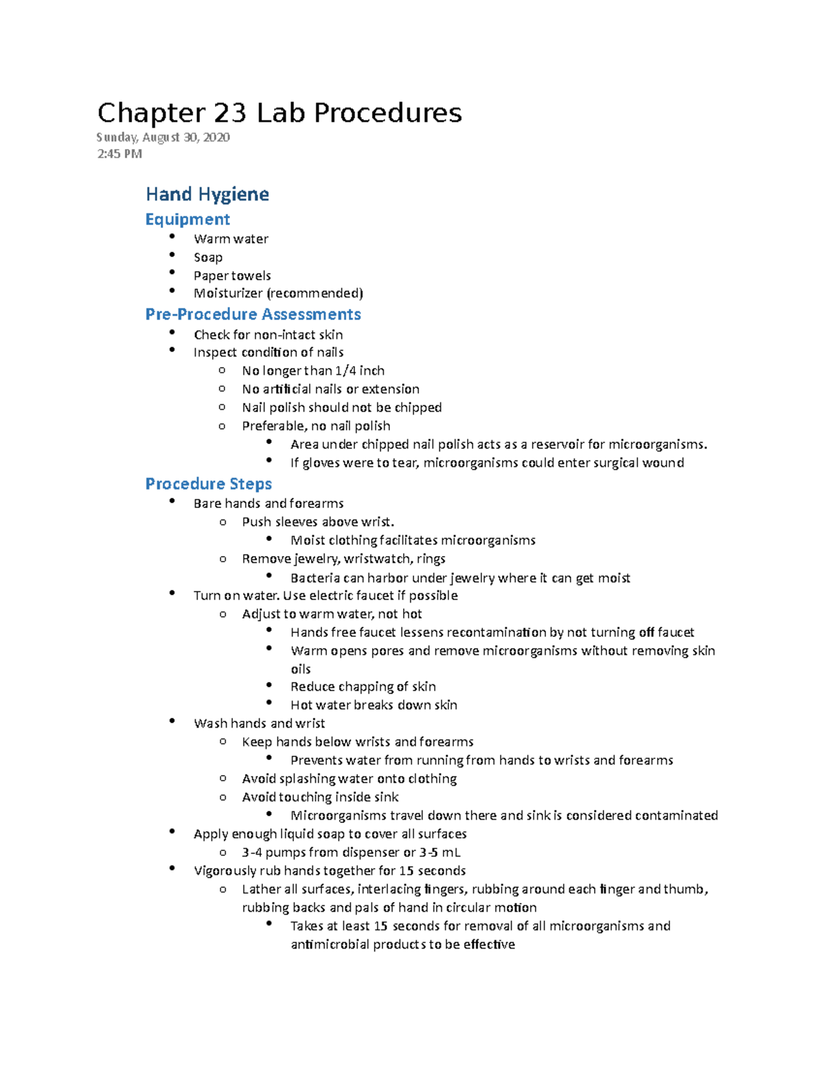 Chapter 23 Lab Procedures - Chapter 23 Lab Procedures Sunday, August 30 ...
