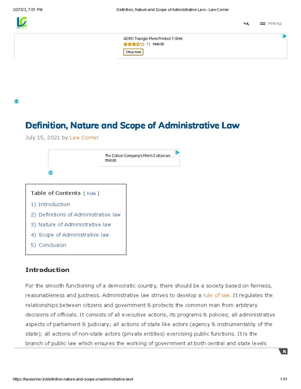 Definition, Nature And Scope Of Administrative Law - Law Corner ...