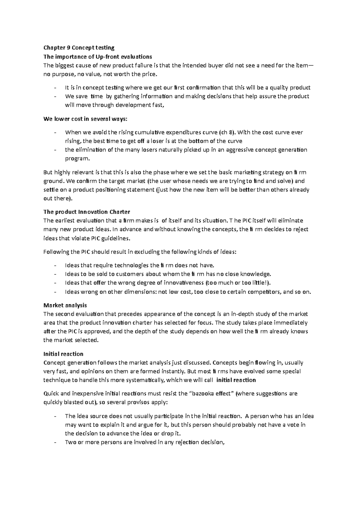 Chapter 9 Concept testing F - Chapter 9 Concept tesing The importance ...