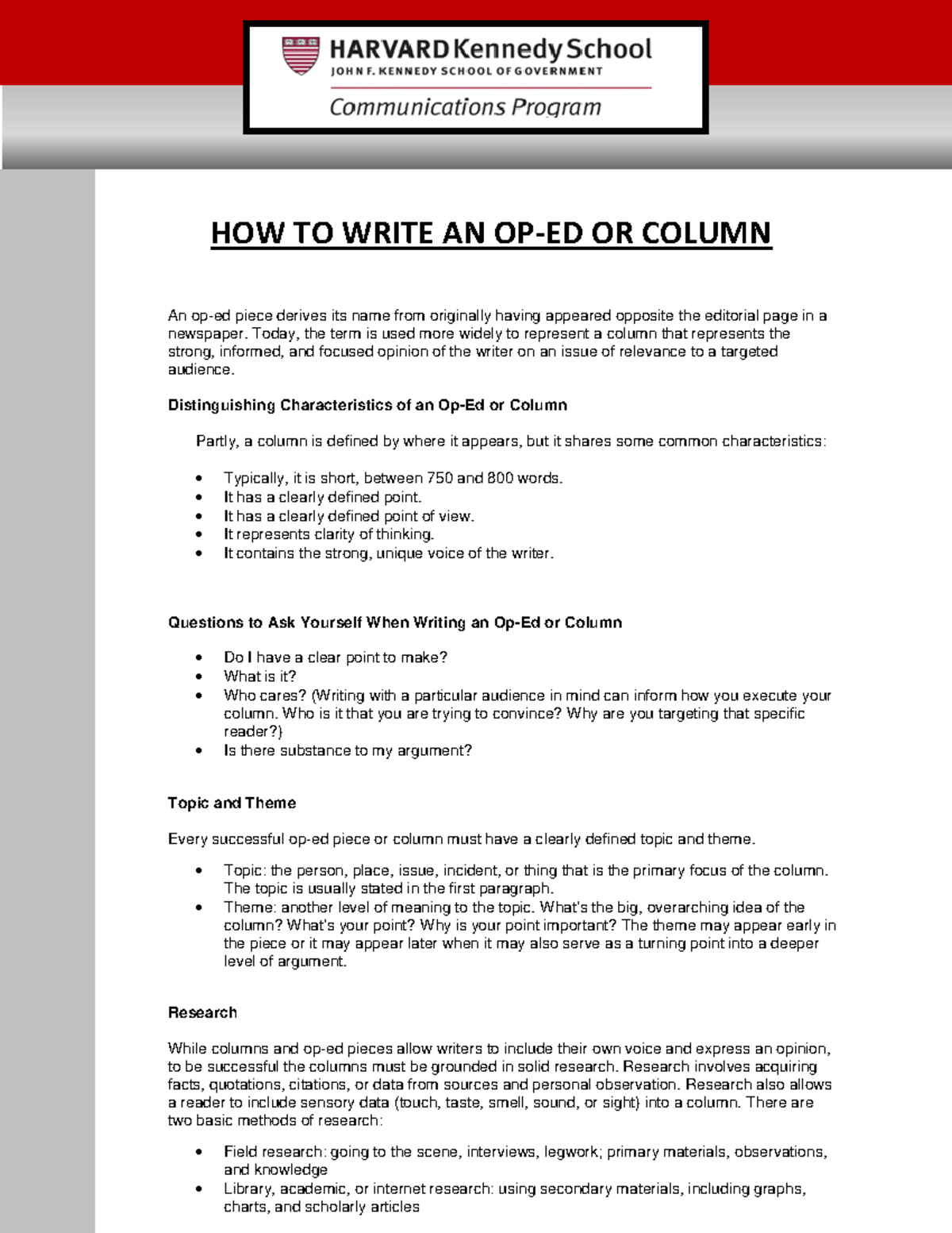 How to write an op-ed - HOW TO WRITE AN OP-ED OR COLUMN An op-ed piece ...