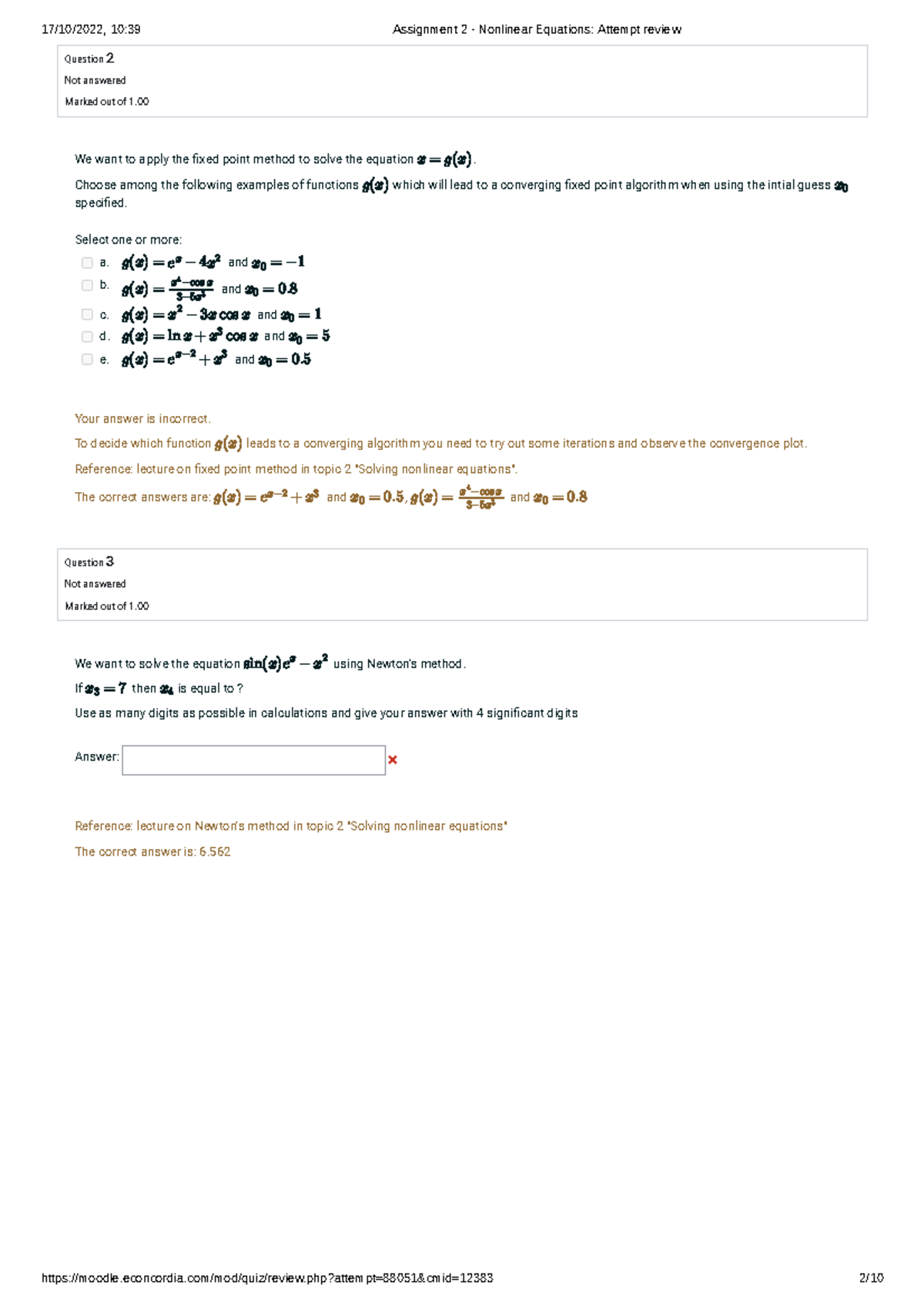 Assignment 2 - Nonlinear Equations Attempt review - Question 2 Not ...
