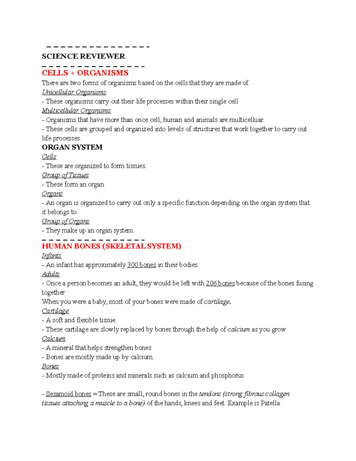 Science- Reviewer - sci rev - SCIENCE REVIEWER CELLS + ORGANISMS There ...