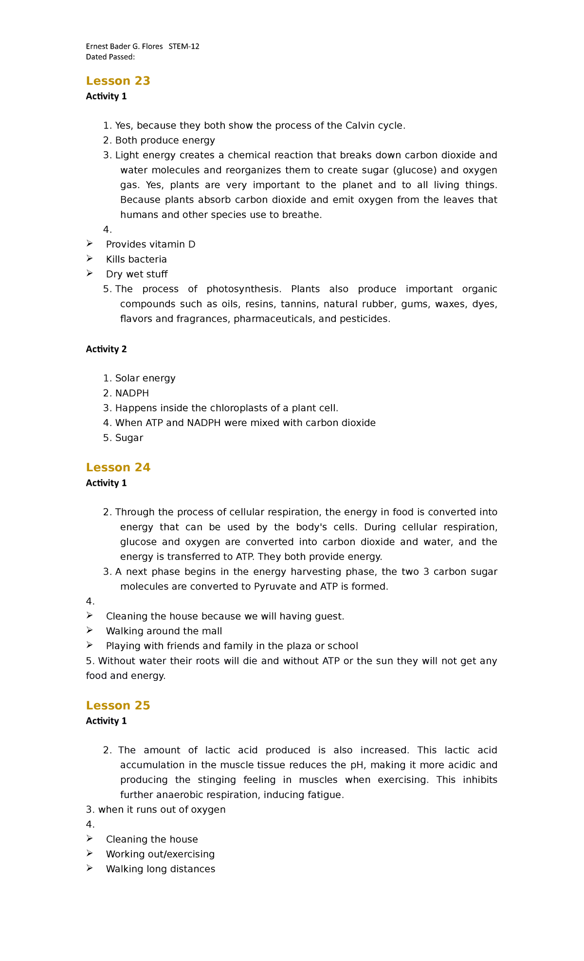 GB Lesson 23 - 25 activities - Ernest Bader G. Flores STEM- Dated ...