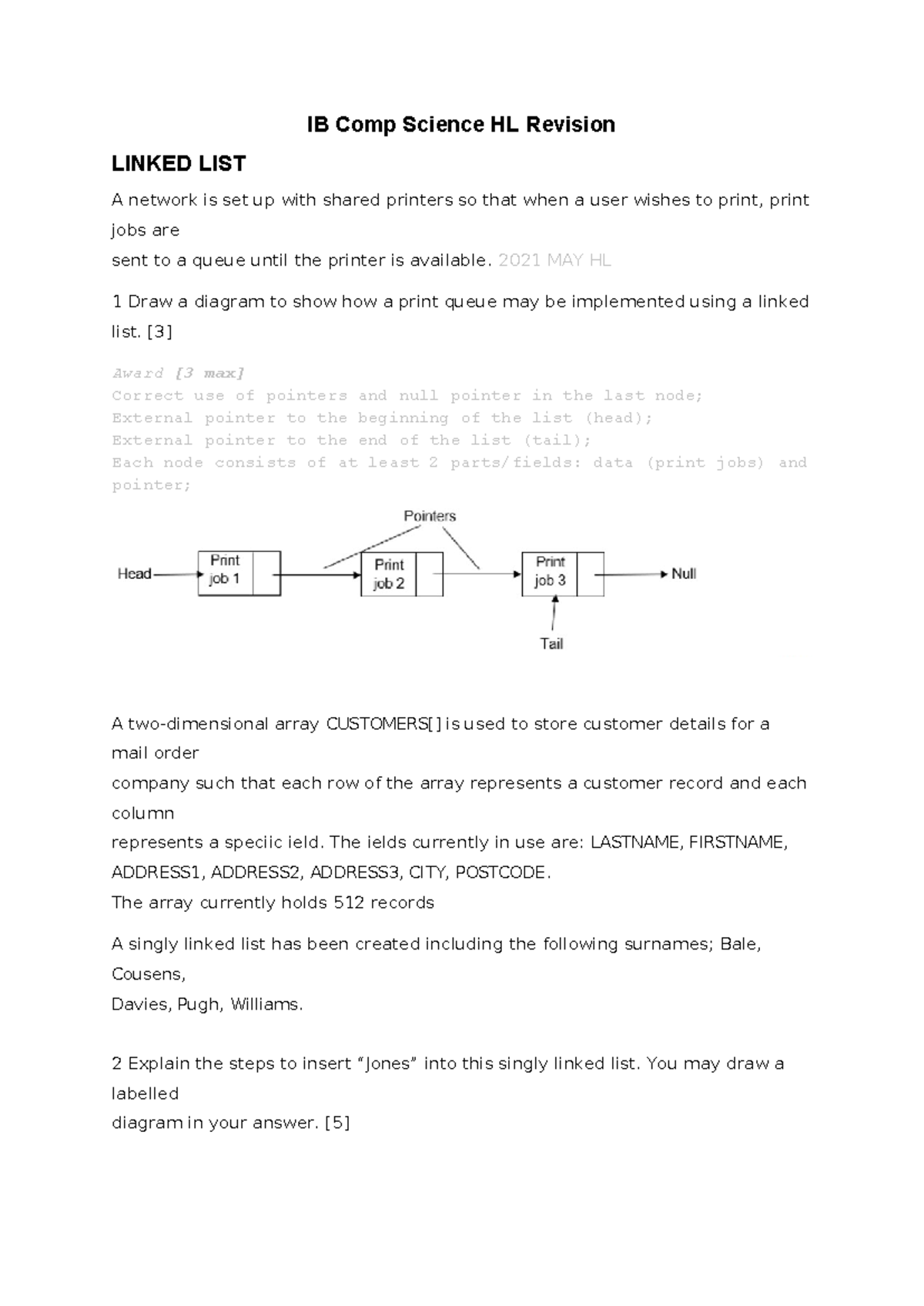 Linked LIST - comp - IB Comp Science HL Revision LINKED LIST A network ...