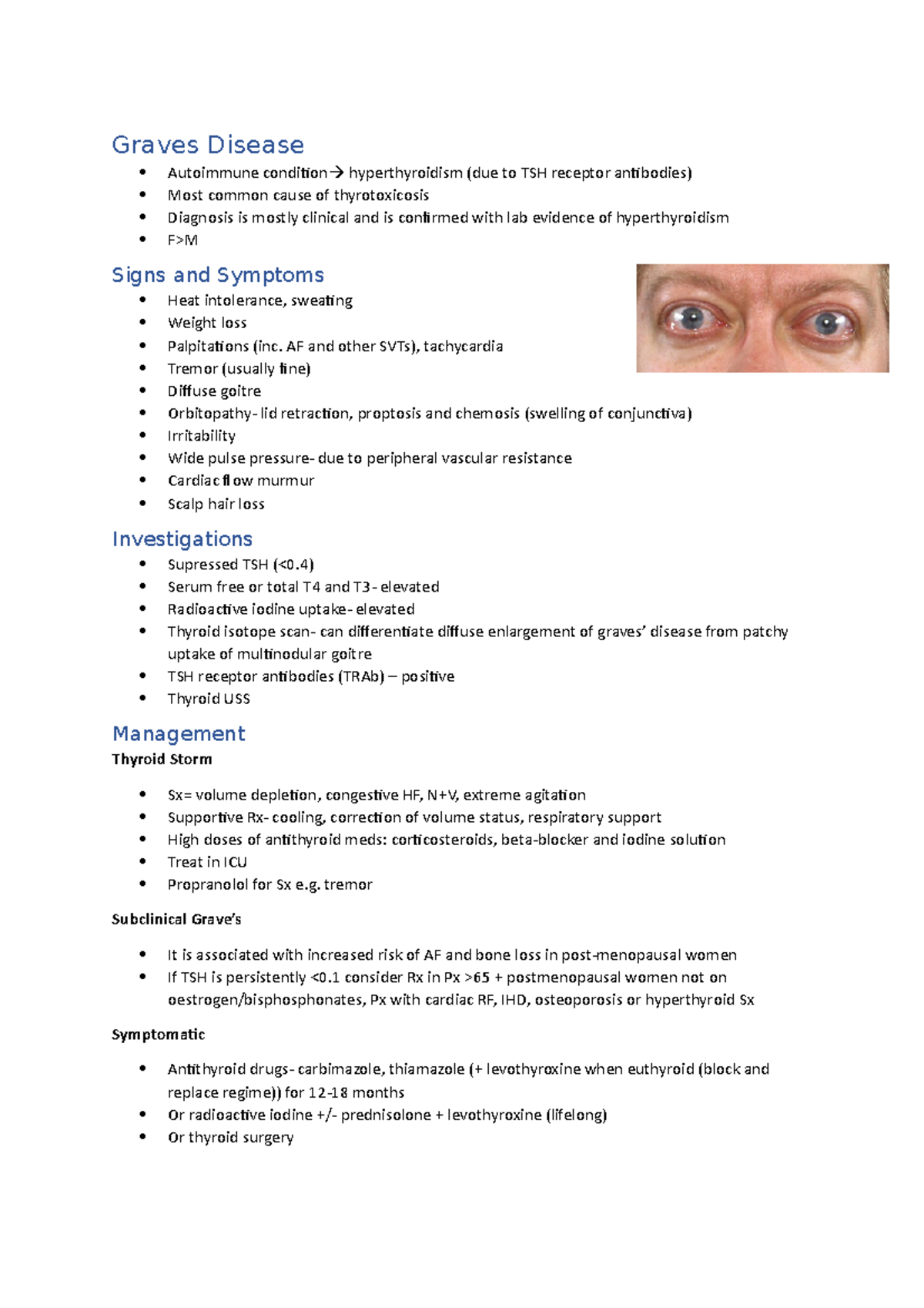 Graves Disease Lecture notes 1 Graves Disease Autoimmune condition hyperthyroidism (due to