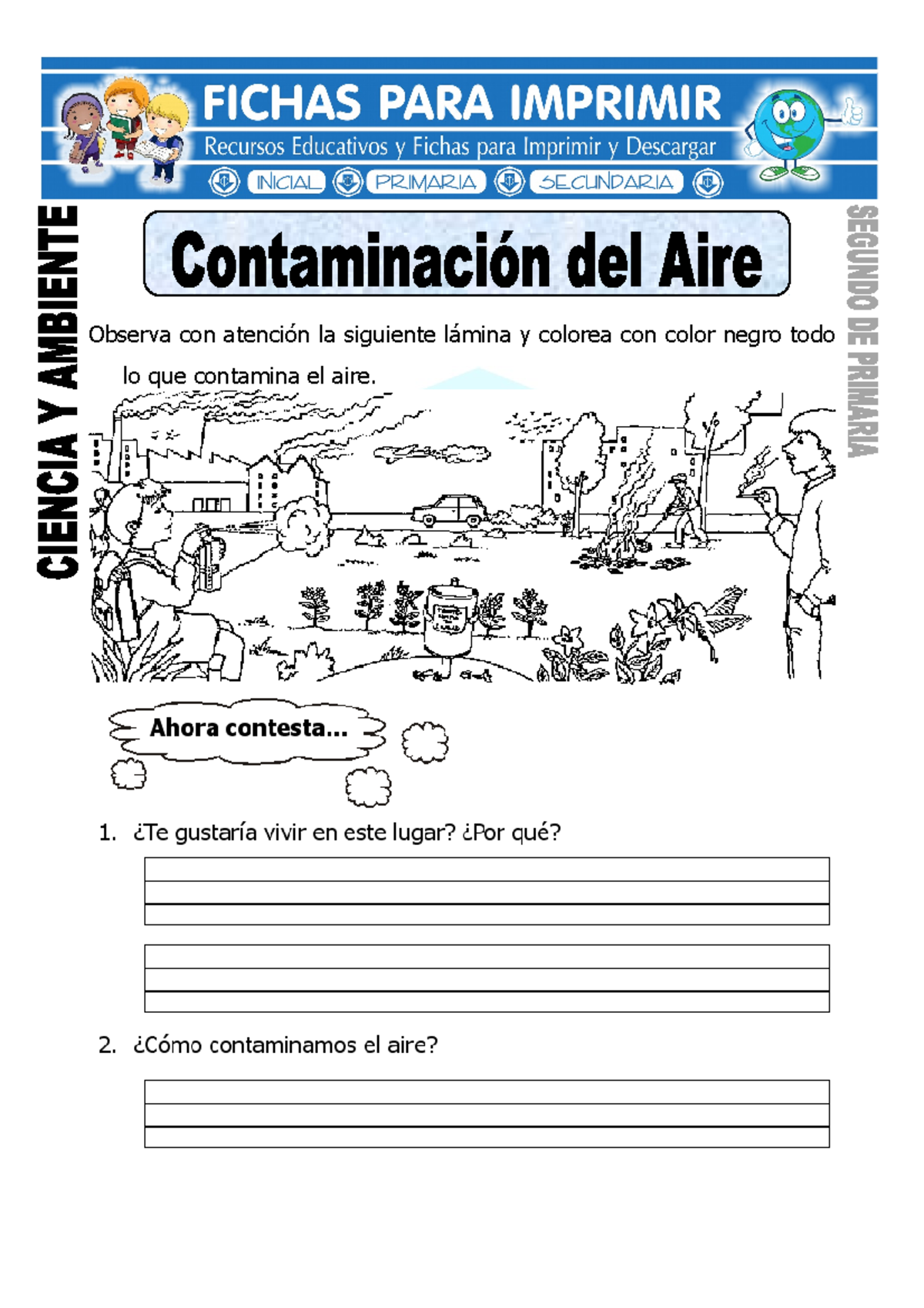 Ficha De Contaminacion Del Aire Para Segundo De Primaria Observa Con Atención La Siguiente 4091