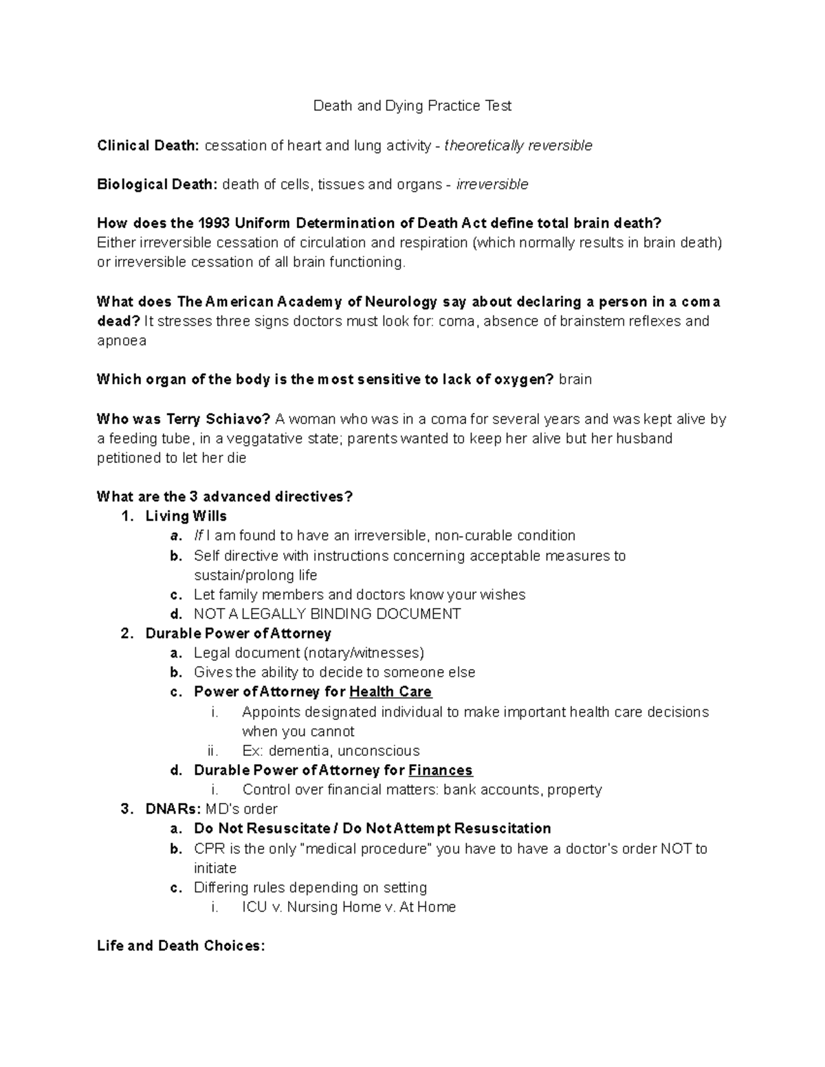 PSY 3341 Death and Dying SG - Death and Dying Practice Test Clinical ...