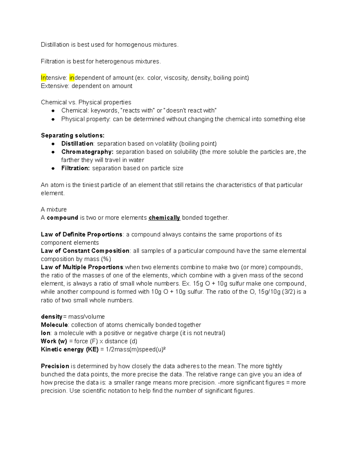 Chemistry 105 Notes - Distillation Is Best Used For Homogenous Mixtures 