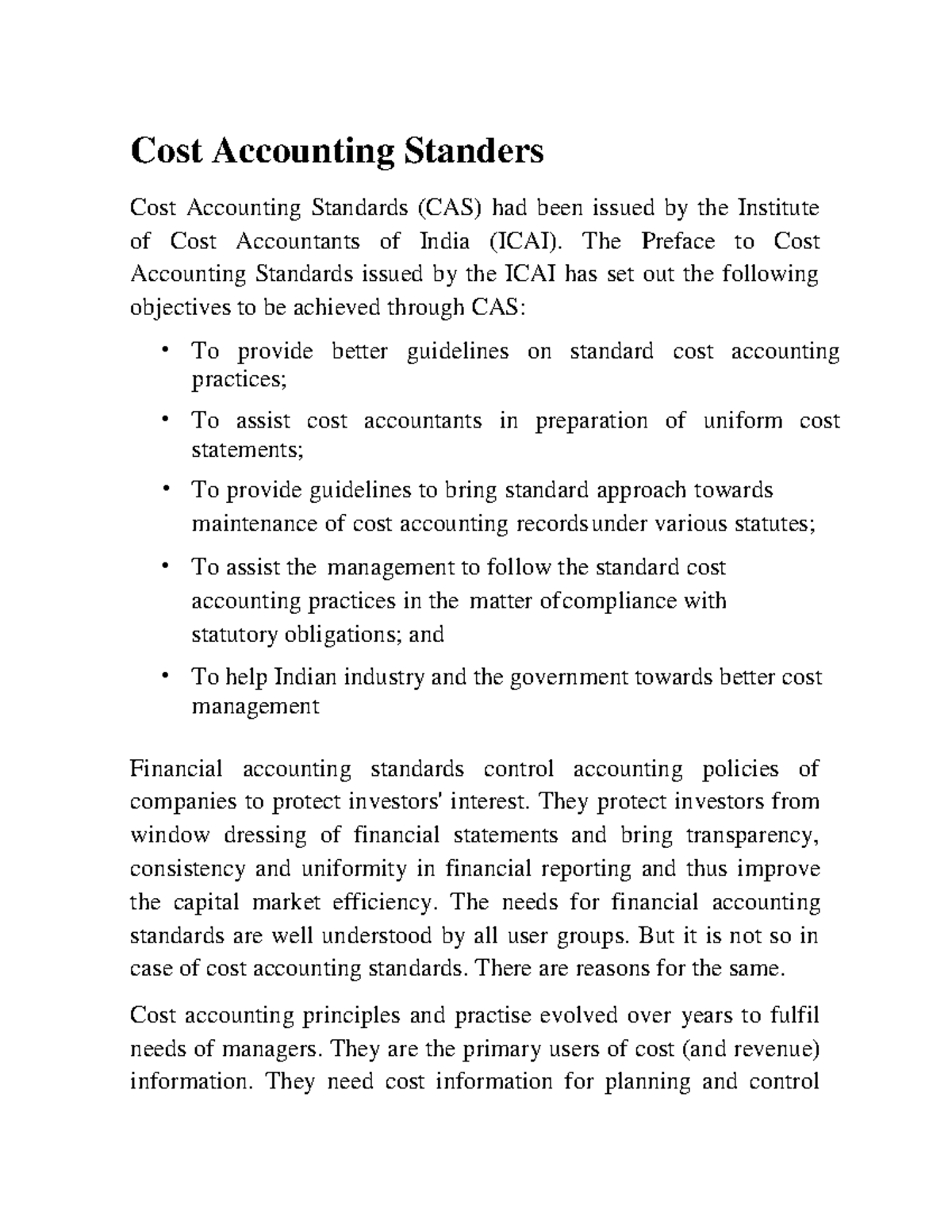 Cost Accounting Standers The Preface to Cost Accounting Standards