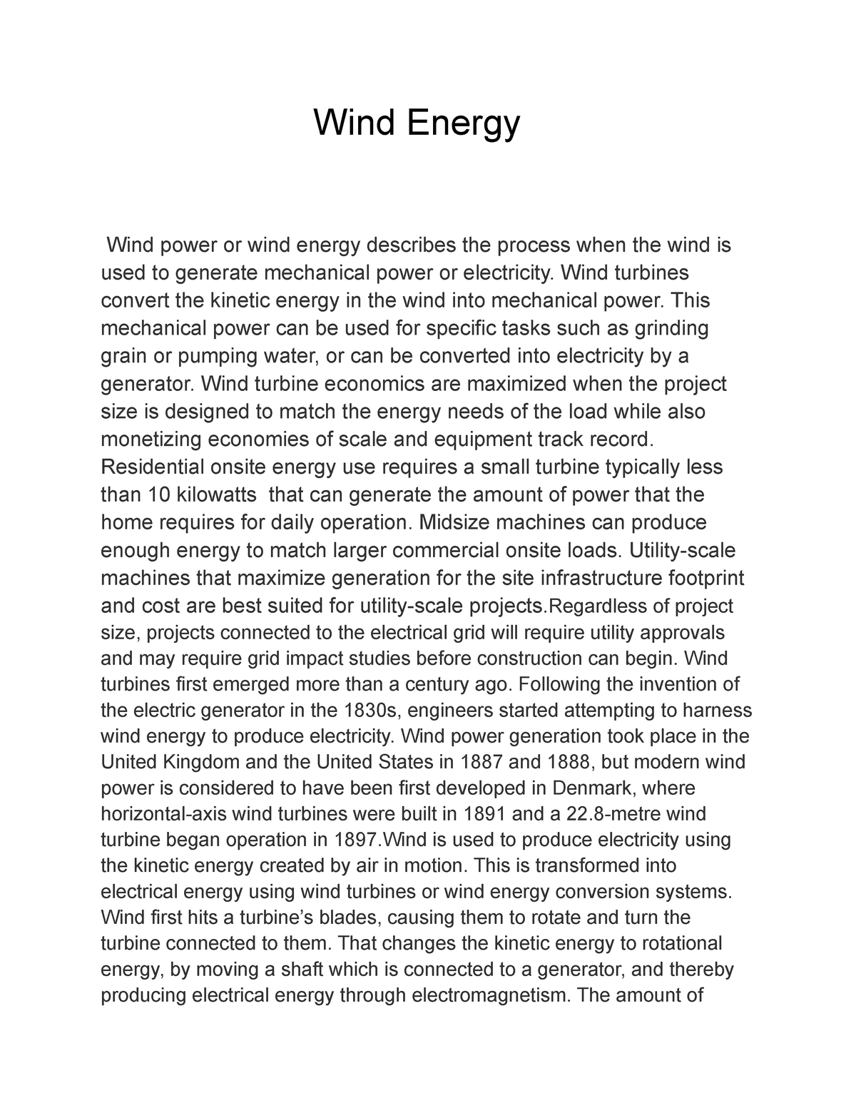 wind energy essay titles