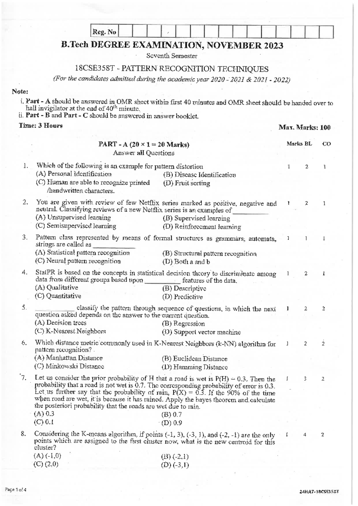 18CSE358T 1 pyp - Reg. No B DEGREE EXAMINATION, NOVEMBER 2023 Seventh ...