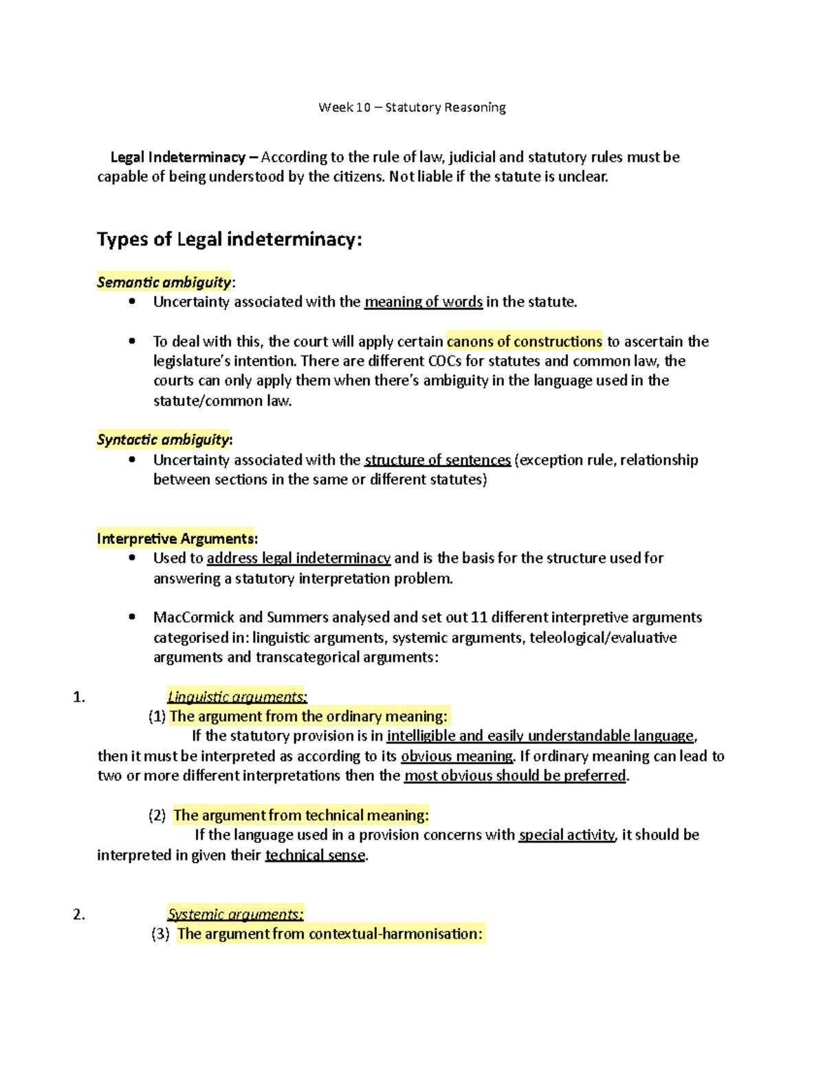 Week 10 Statutory Reasoning Not liable if the statute is unclear