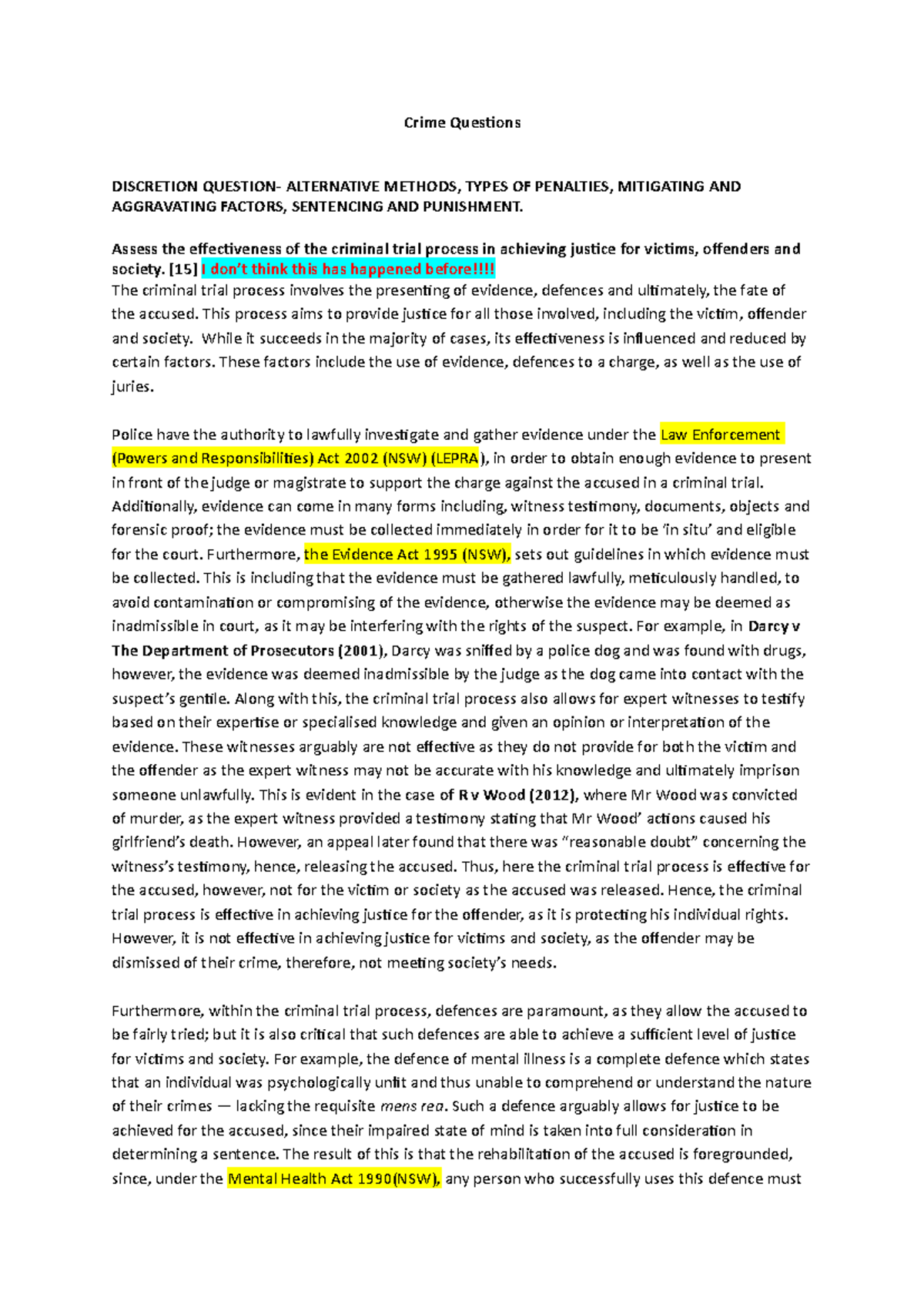 Crime Questions HSC - good notes - Crime Questions DISCRETION QUESTION ...
