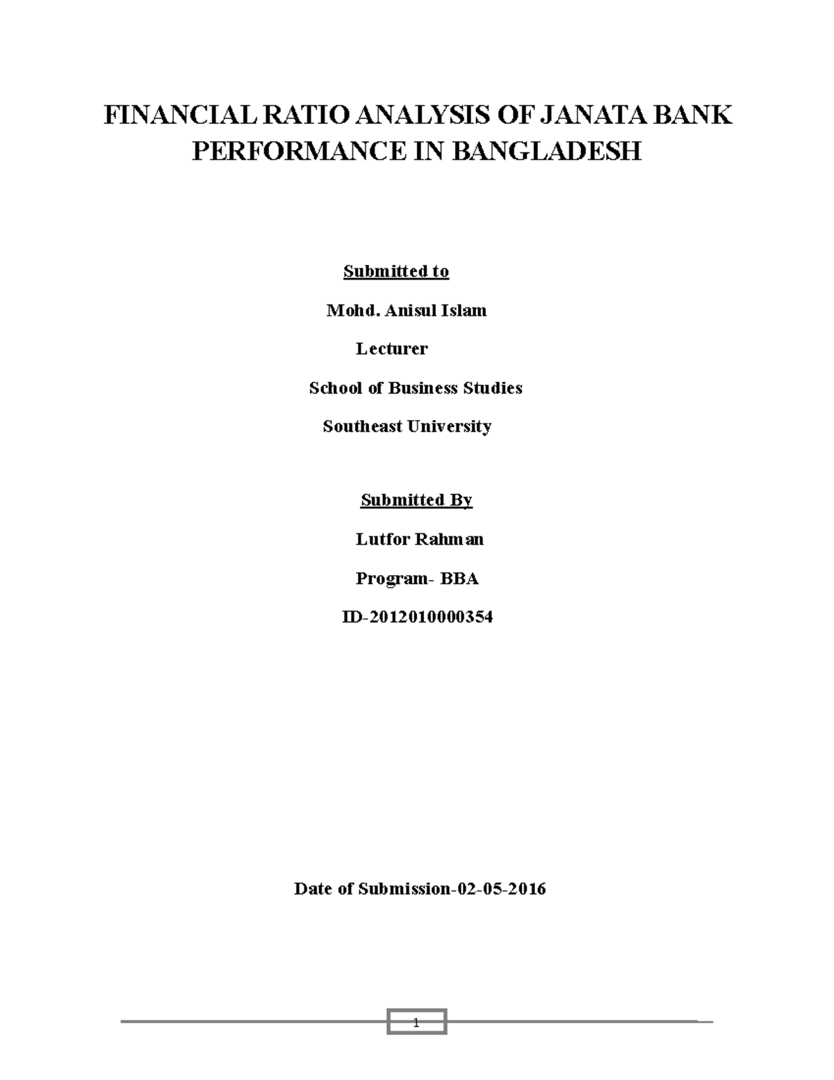319363737 Financial Ratio Analysis OF Janata BANK Performance IN