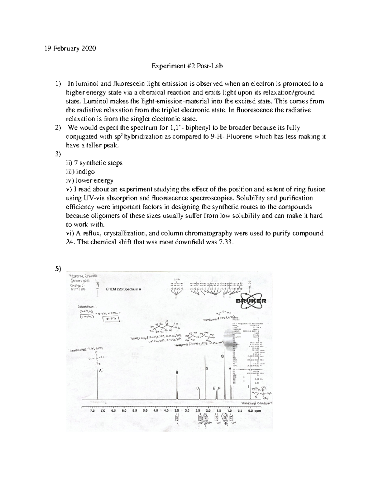 Experiment 2 Luminol Light 19 February 2020 Experiment 2 PostLab