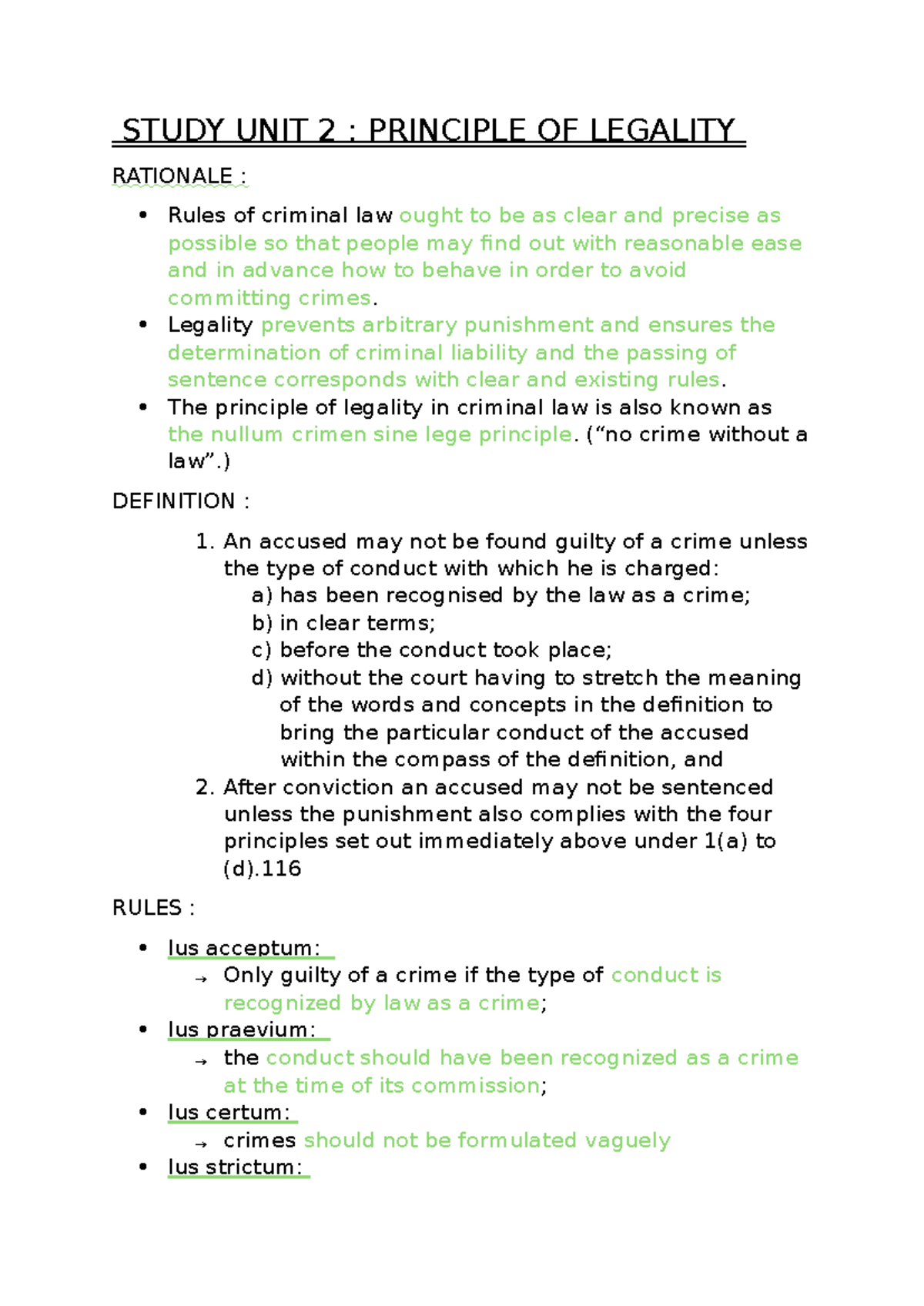 Study UNIT 2 IURI 211 - Summary Criminal Law: Specific Crimes ...