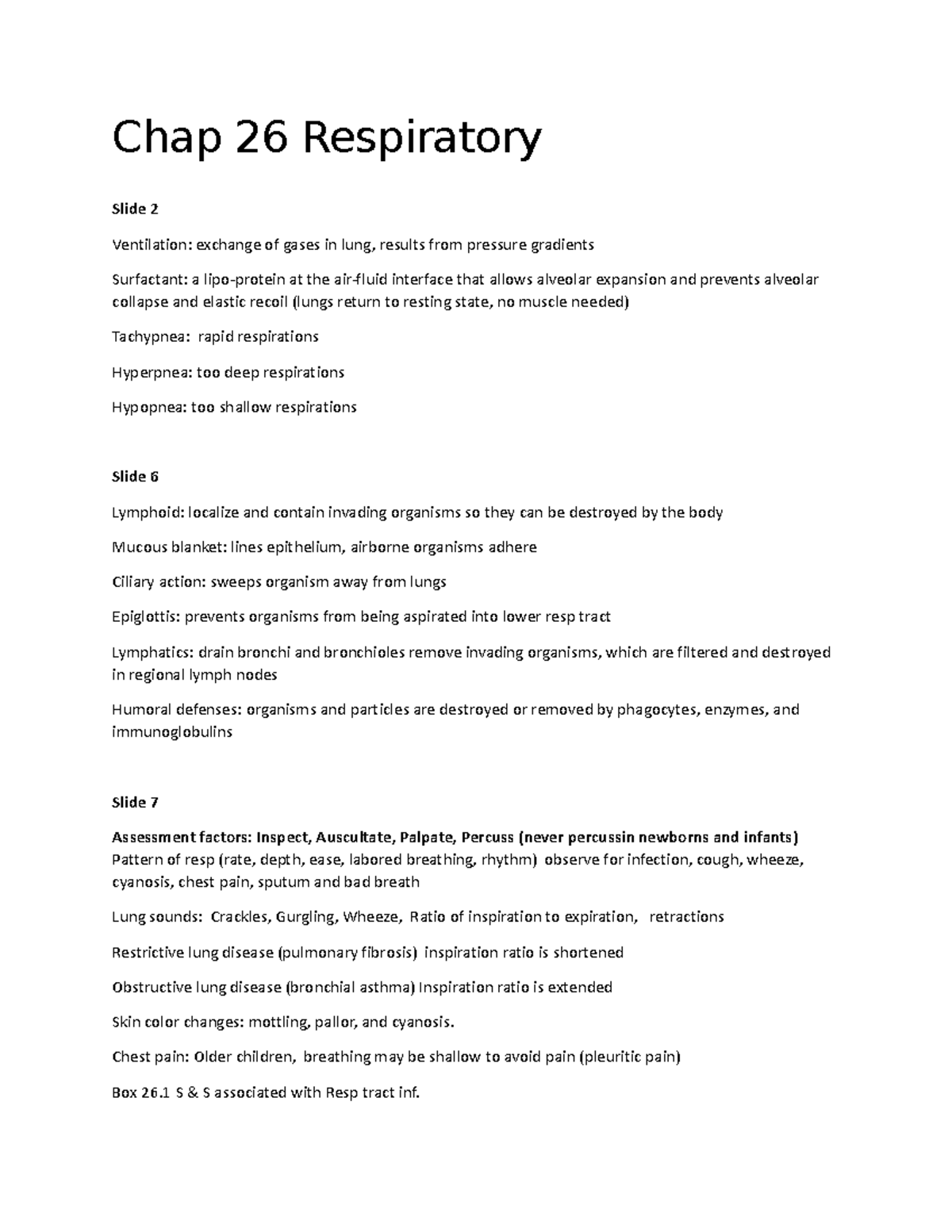 Chap+26+respiratory - Notes - Chap 26 Respiratory Slide 2 Ventilation 