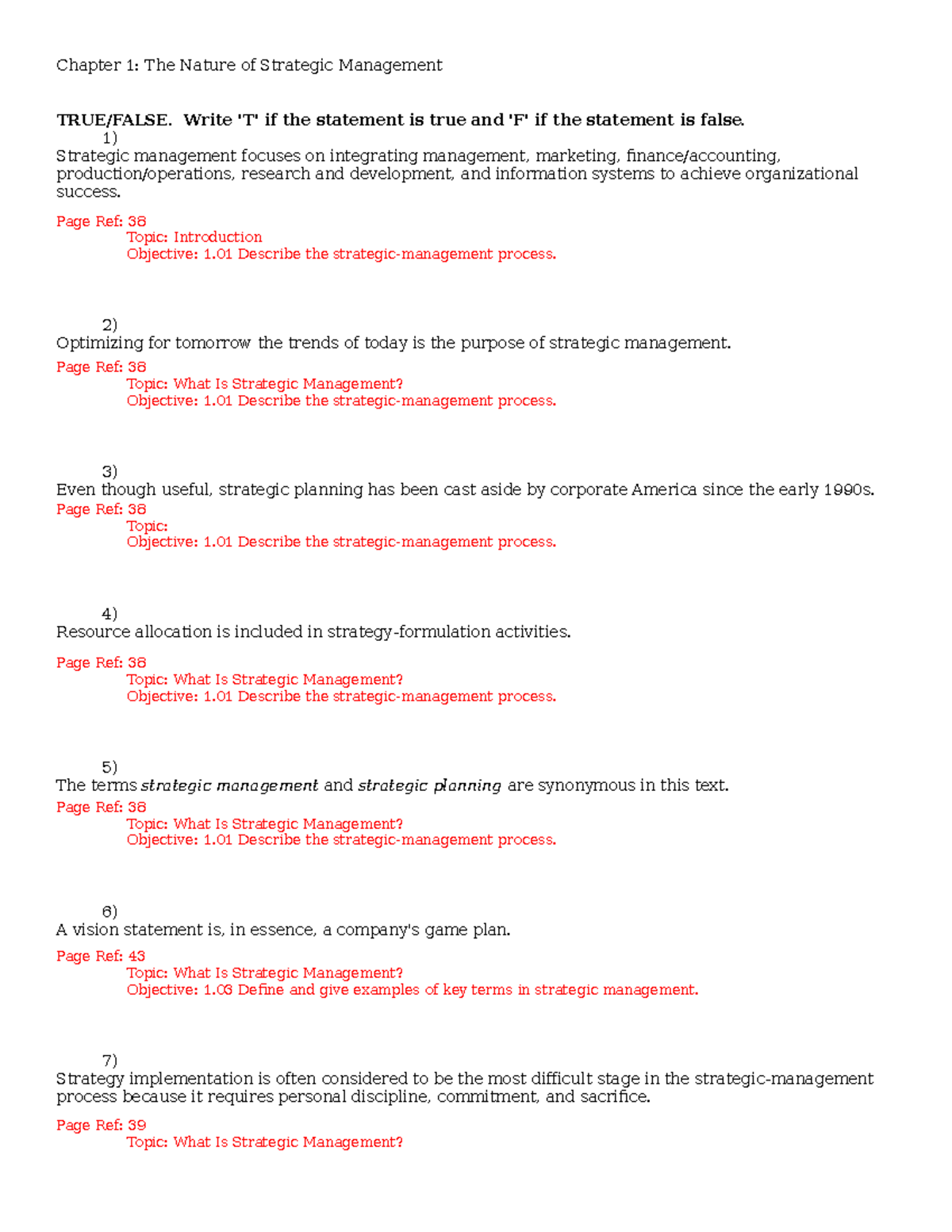 Chapter 1 - Chapter 1: The Nature of Strategic Management TRUE/FALSE ...