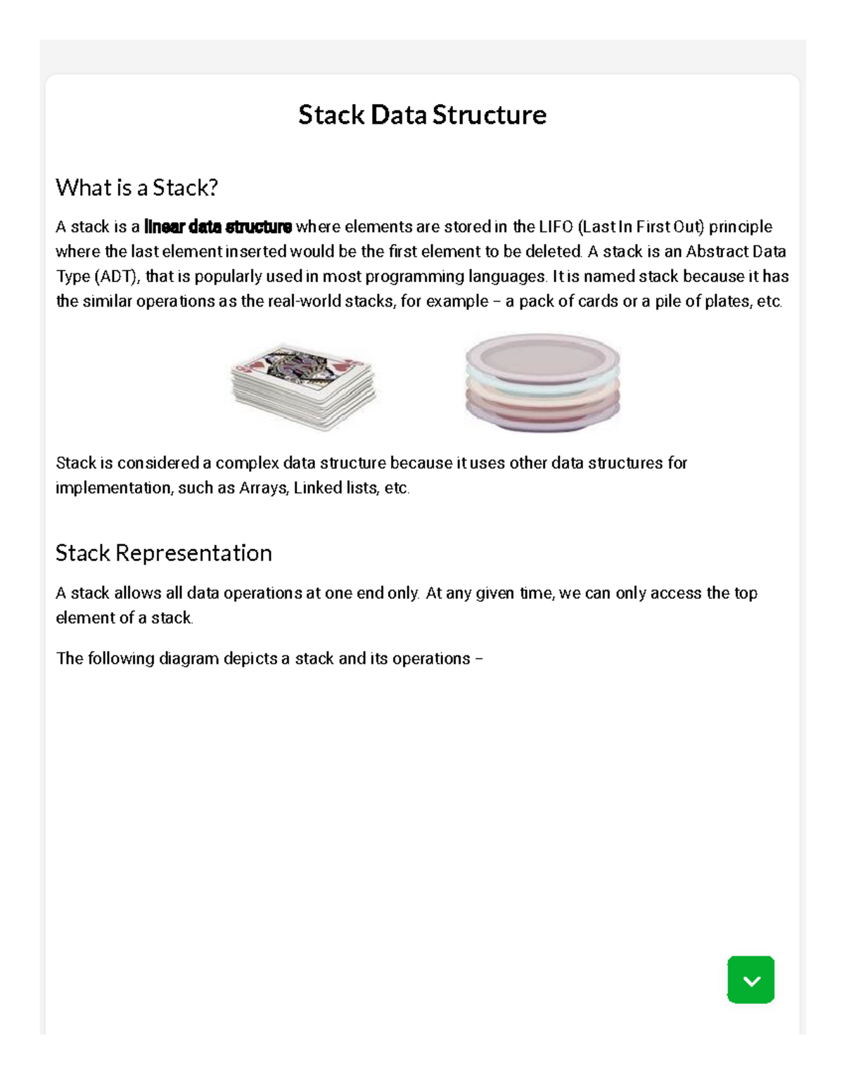 Data Structure and algorithm - Stack Data Structure What is a Stack? A ...