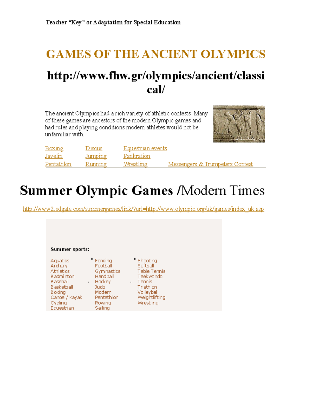 LA Teacher Key Olympics - Teacher "Key" or Adaptation for Special ...