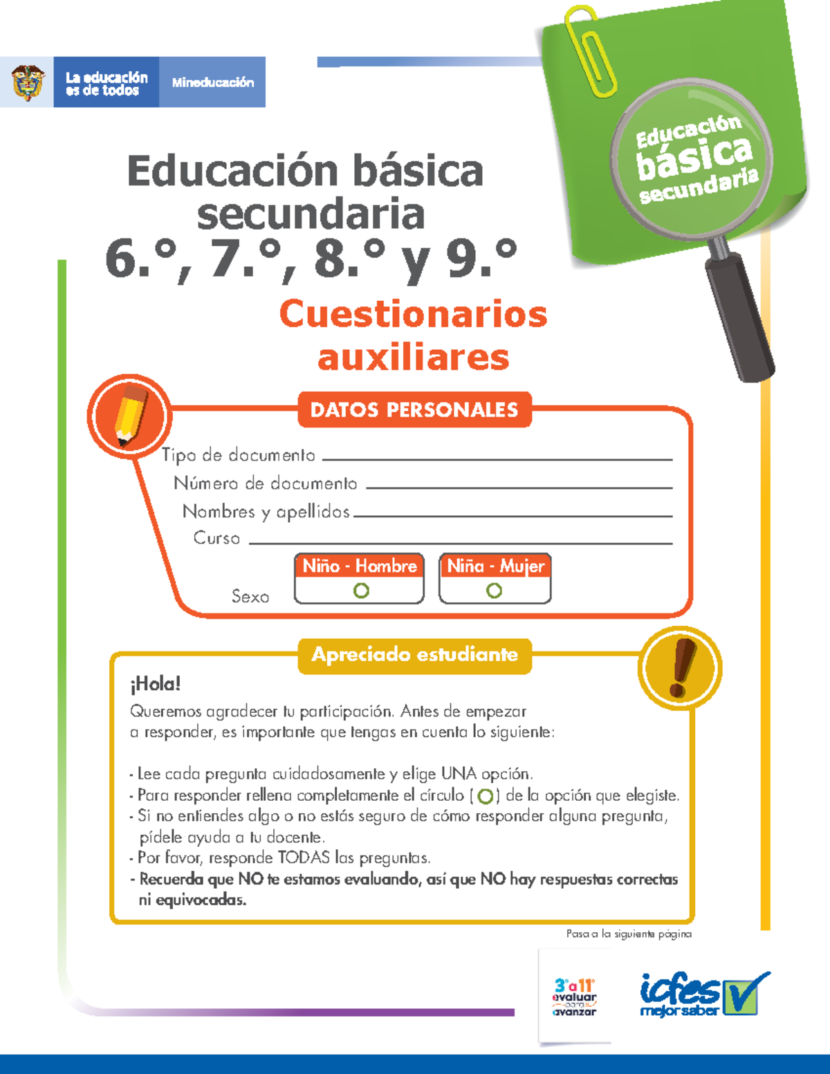 Cuadernillo Cuestionario Auxiliar 9 1 - Educación Básica Secundaria 6 ...