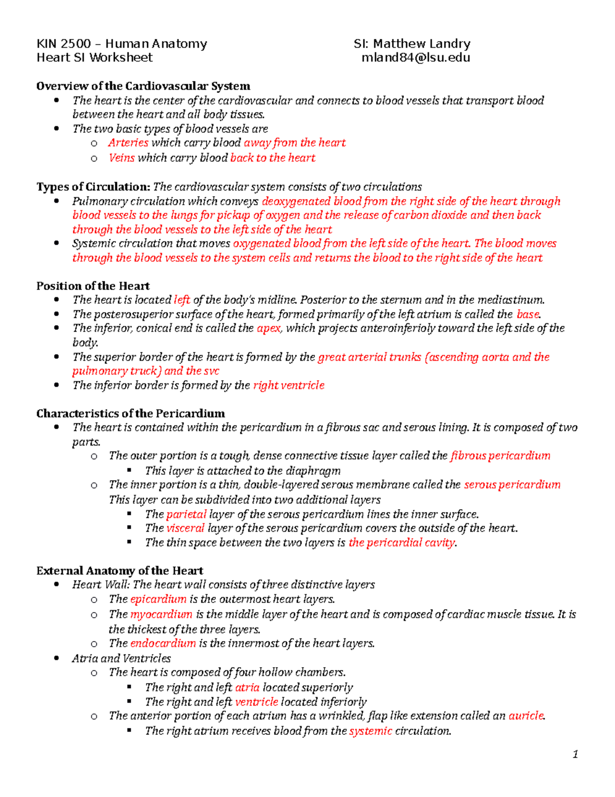 Heart SI (13) - Hargroder - KIN 2500 – Human Anatomy Heart SI Worksheet ...