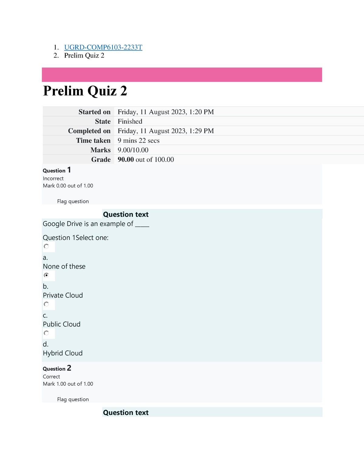 Prelim QUIZ 2 - 1. UGRD-COMP6103-2233T 2. Prelim Quiz 2 Prelim Quiz 2 ...