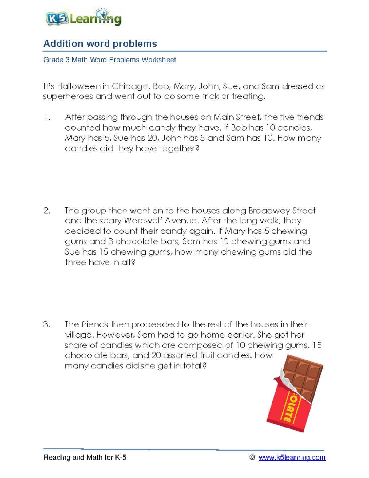 Grade 3 addition word problems a3 - Reading and Math for K-5 ...