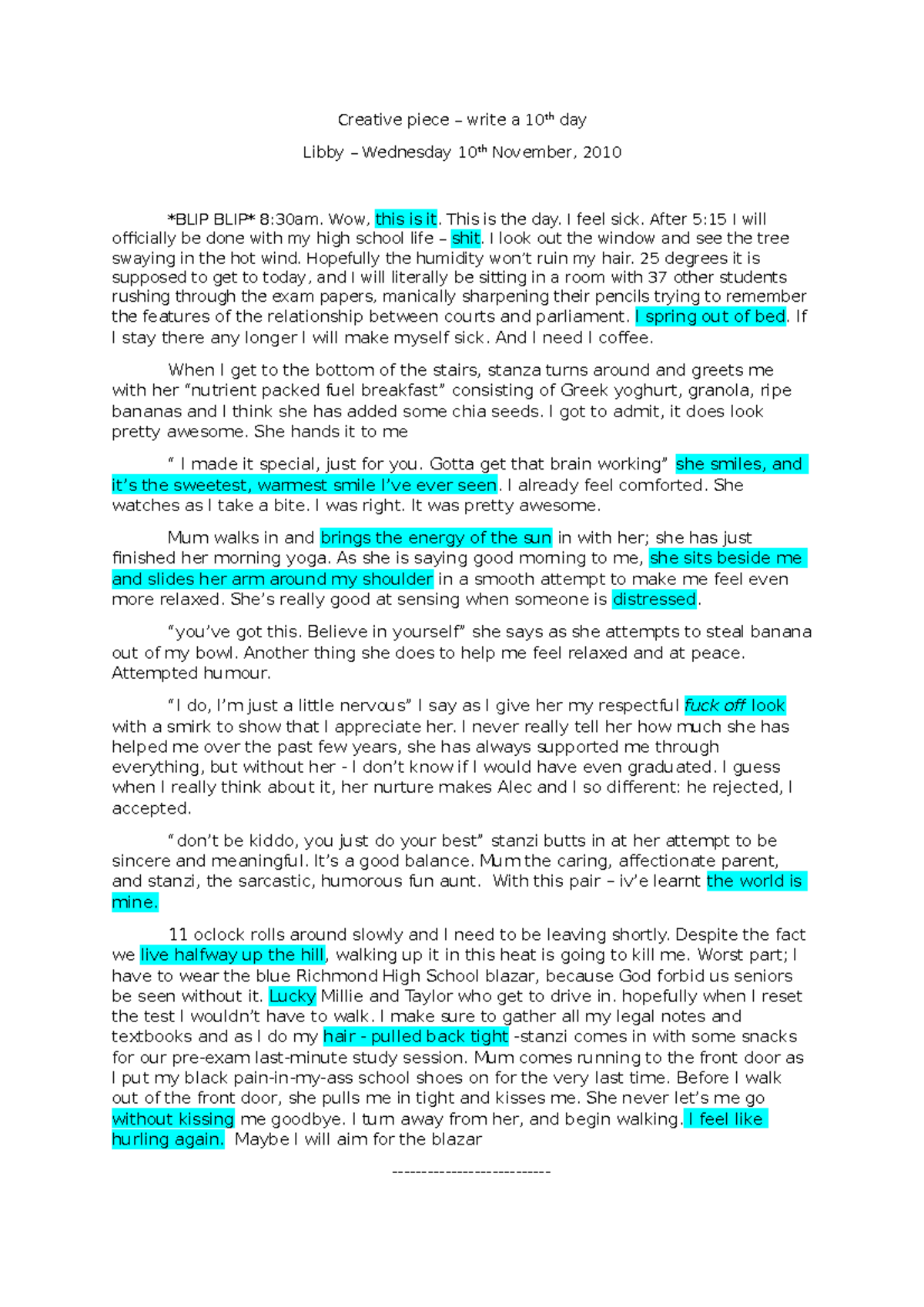 sample essay nine days