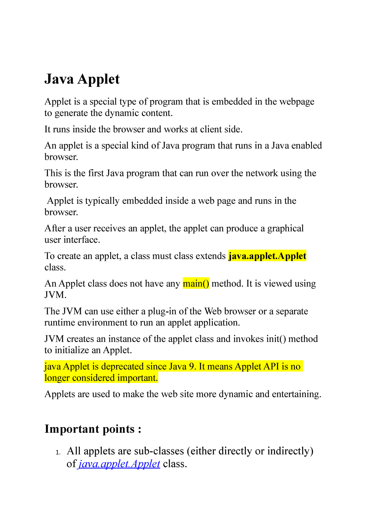 Java Applet - All - Java Applet Applet Is A Special Type Of Program ...