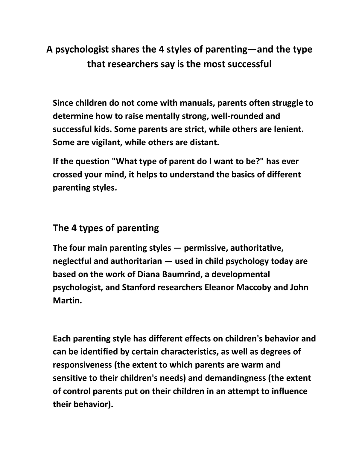 three types of parents classification essay