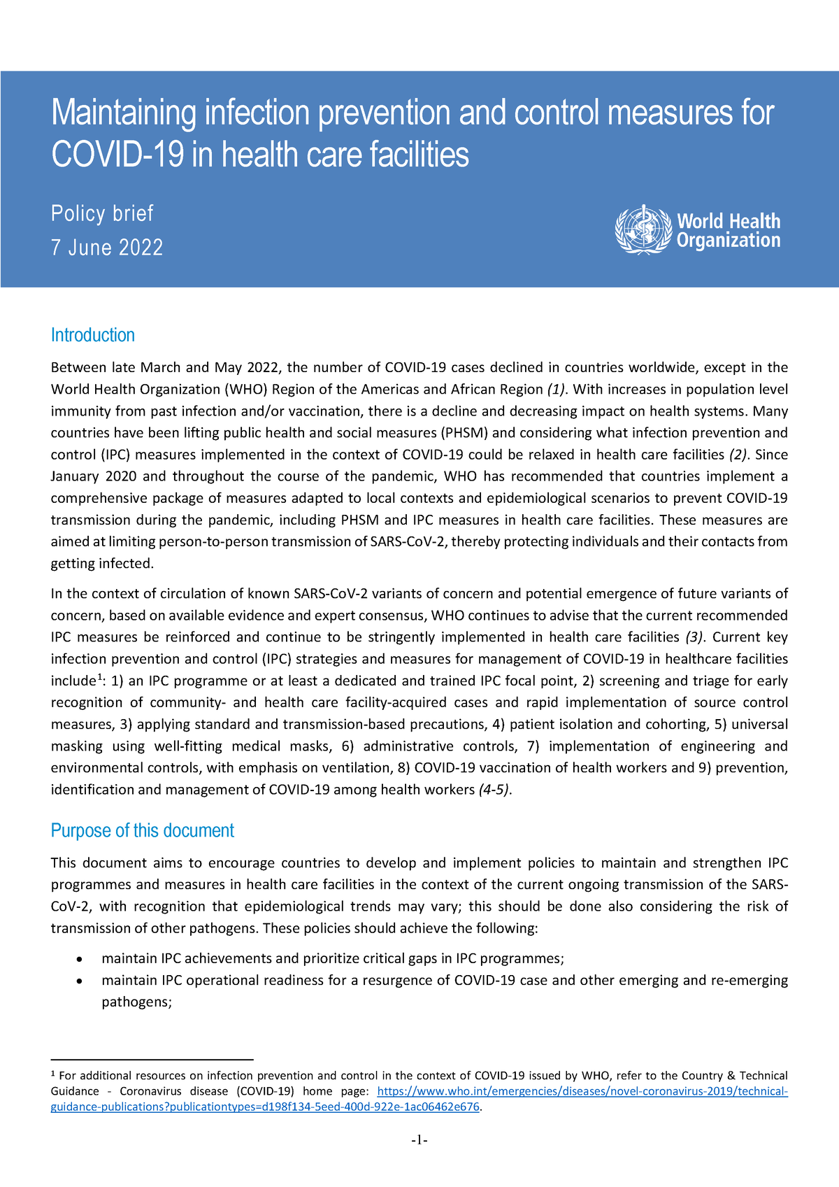 who-2019-n-co-v-policy-brief-ipc-hcf-2022-maintaining-infection