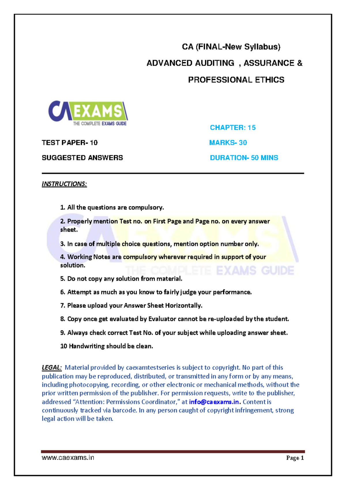 Paper 3 Advanced Auditing, Assurance and Professional Ethics ...