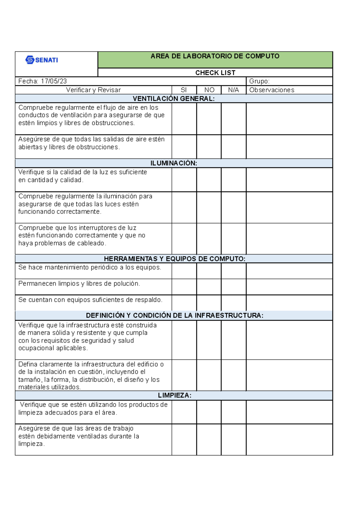 Checklist DE Laboratorio DE Computo - AREA DE LABORATORIO DE COMPUTO ...