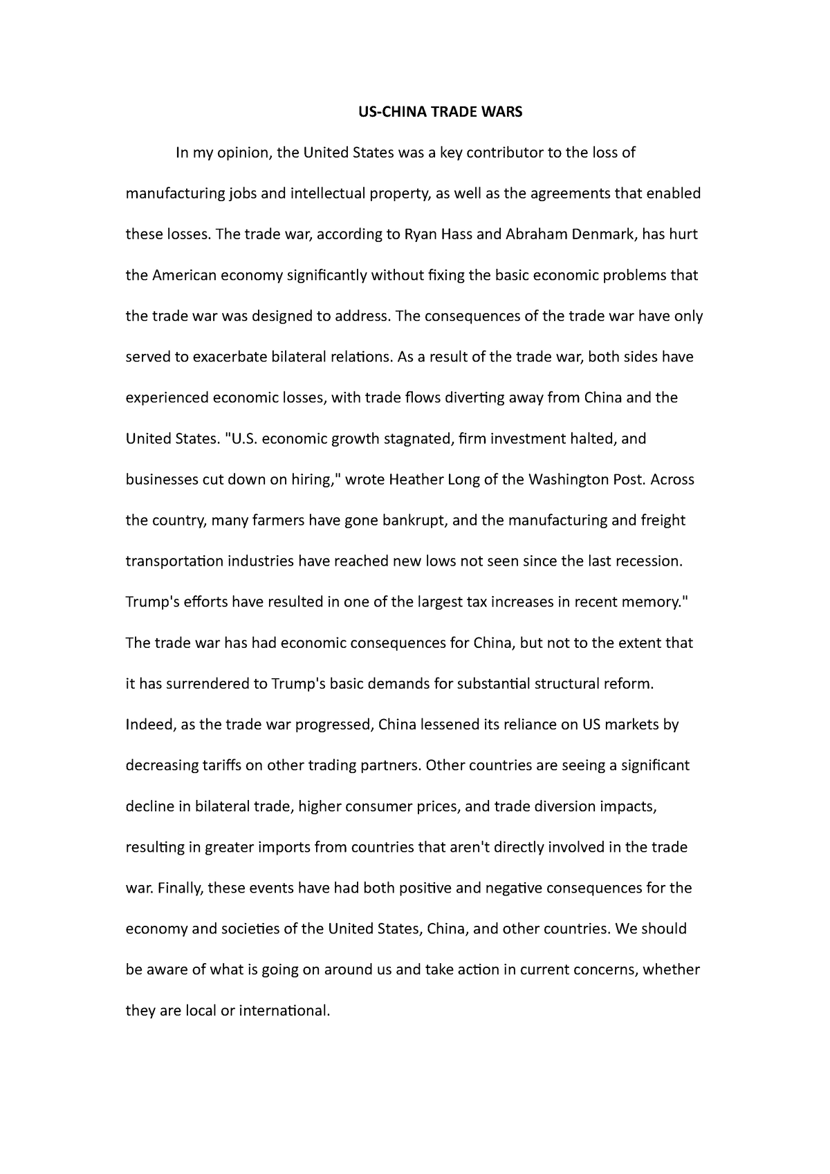 us china trade war essay