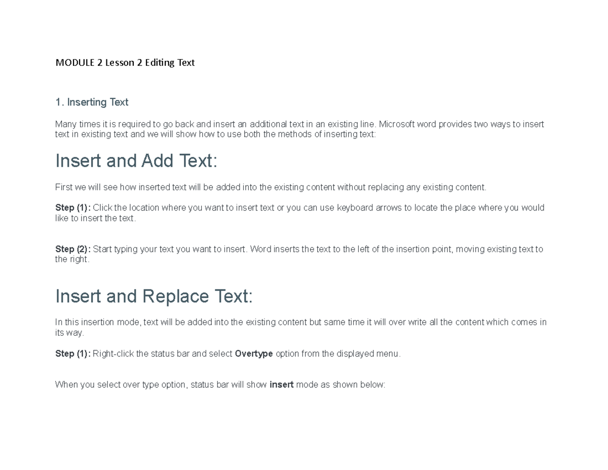 Module 2 Lesson 2 Editing Text - MODULE 2 Lesson 2 Ediing Text 1 ...