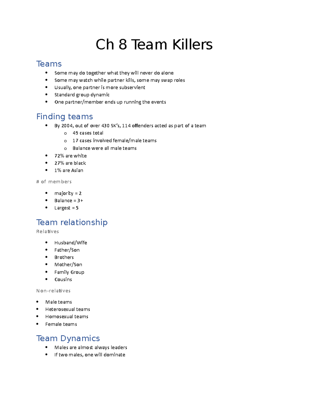 Ch 8 Team Killers - Ch 8 Team Killers Teams Some may do together what ...