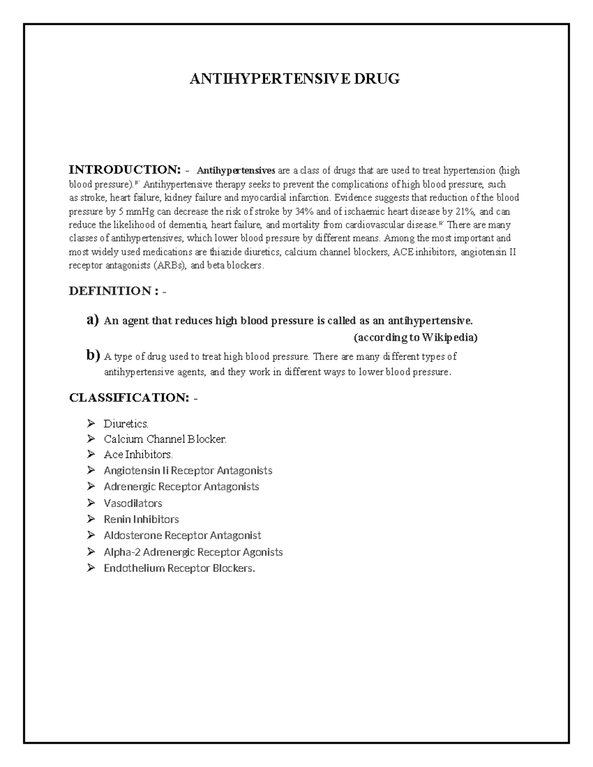 Antihypertensive DRUG - ANTIHYPERTENSIVE DRUG INTRODUCTION ...