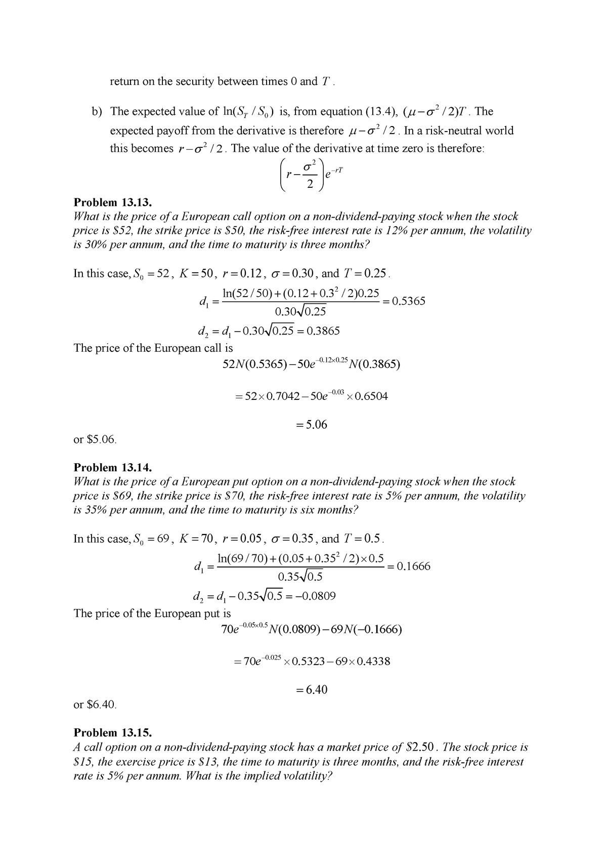 Practice Questions for BSM Model Part2 - return on the security between ...