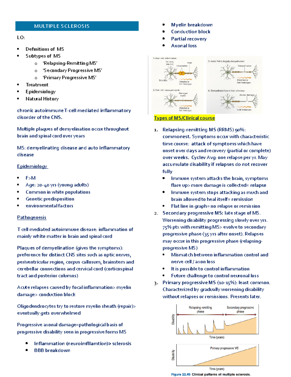 Multiple sclerosis Summary of the condition with differentials