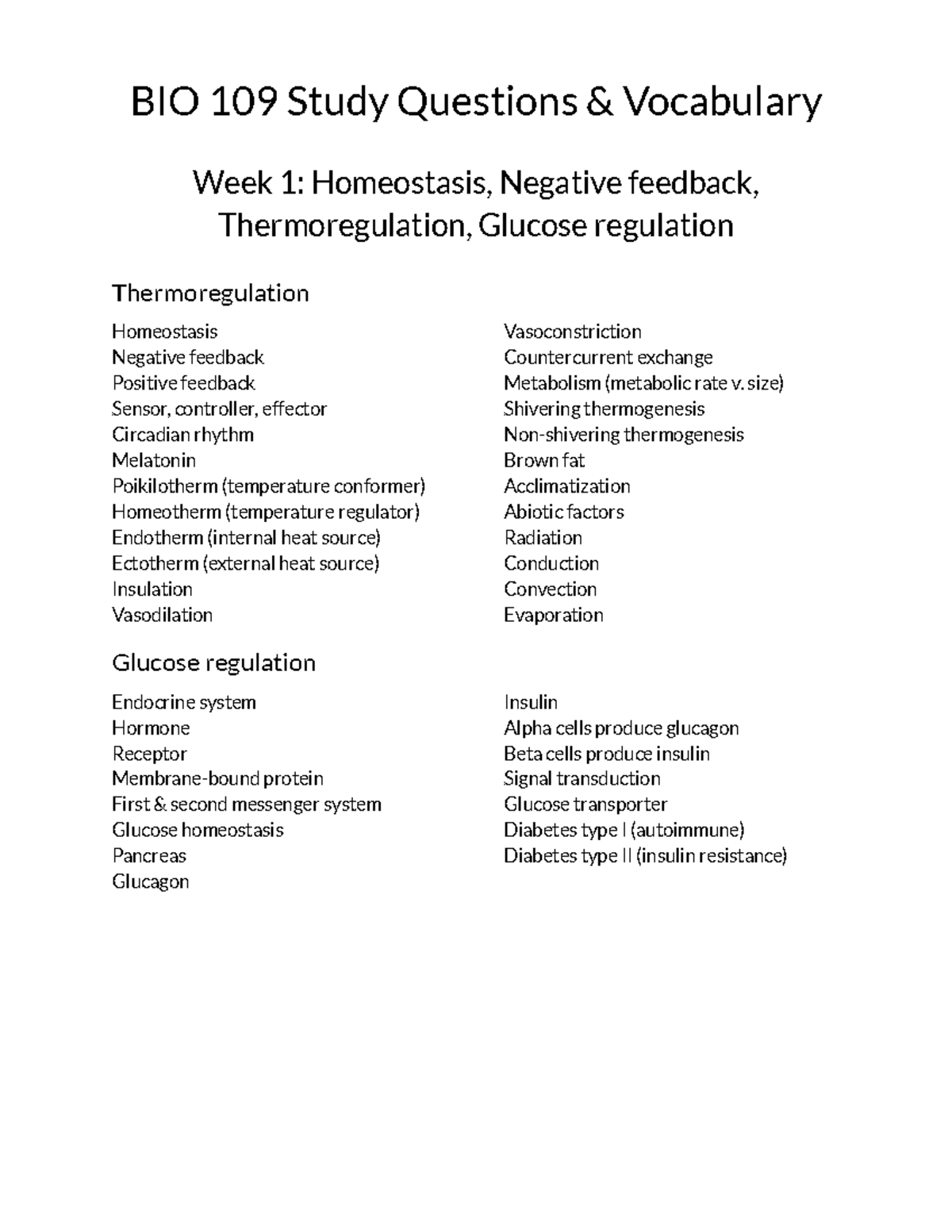 Bio 109 study guide for exam 1 - BIO 109 Study Questions & Vocabulary ...