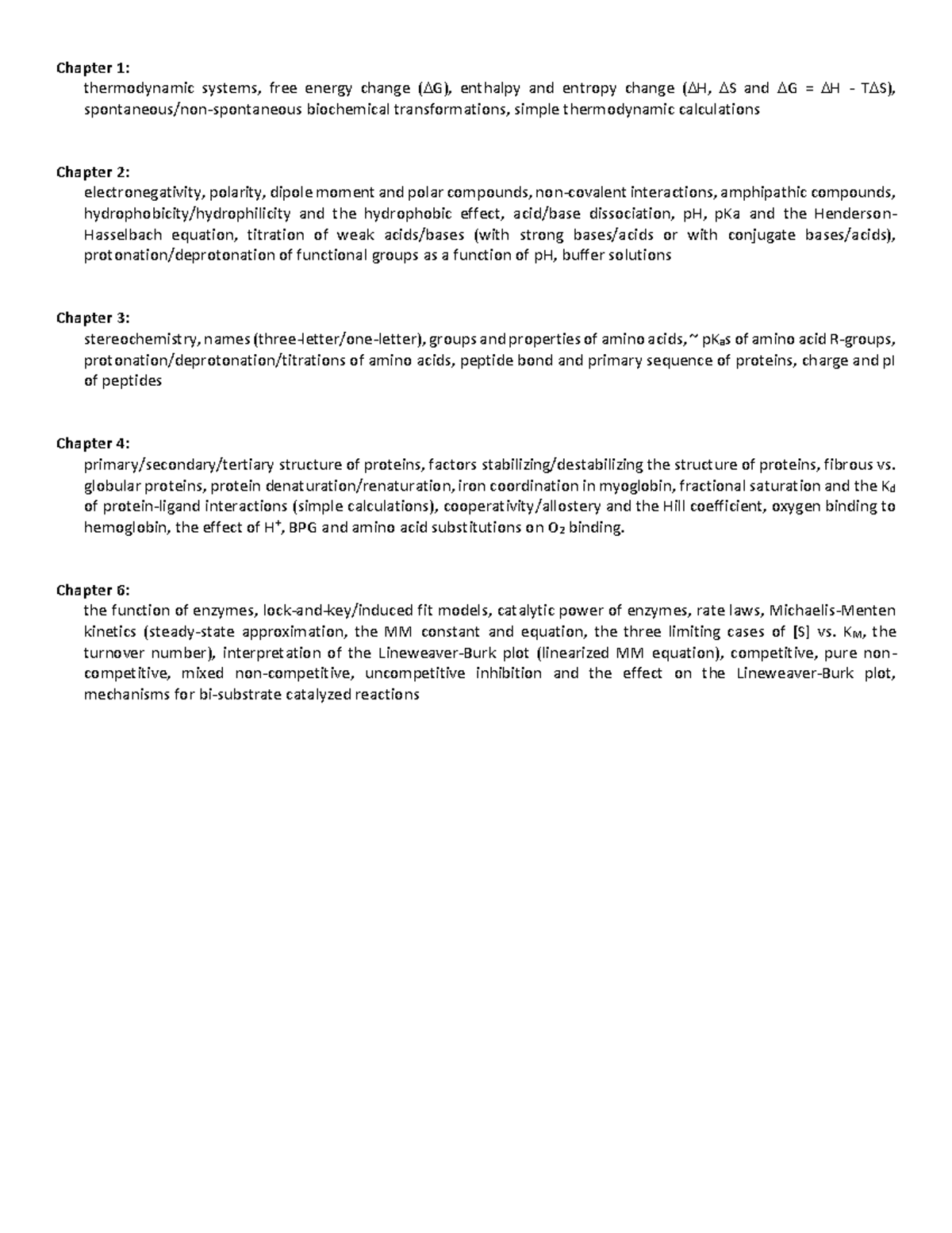 Exam1-outline-1 - Biochem Exam 1 Outline - Chapter 1: Thermodynamic ...