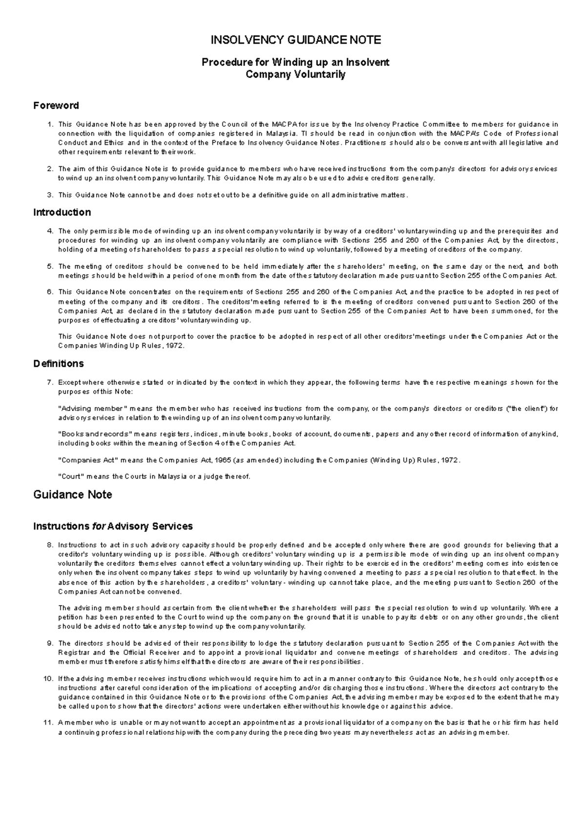 CVW - winding up procedure - INSOLVENCY GUIDANCE NOTE Procedure for ...