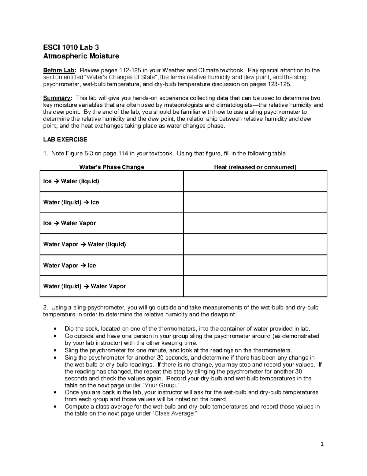 Lab 3 Atmospheric Moisture - Pay special attention to the section ...