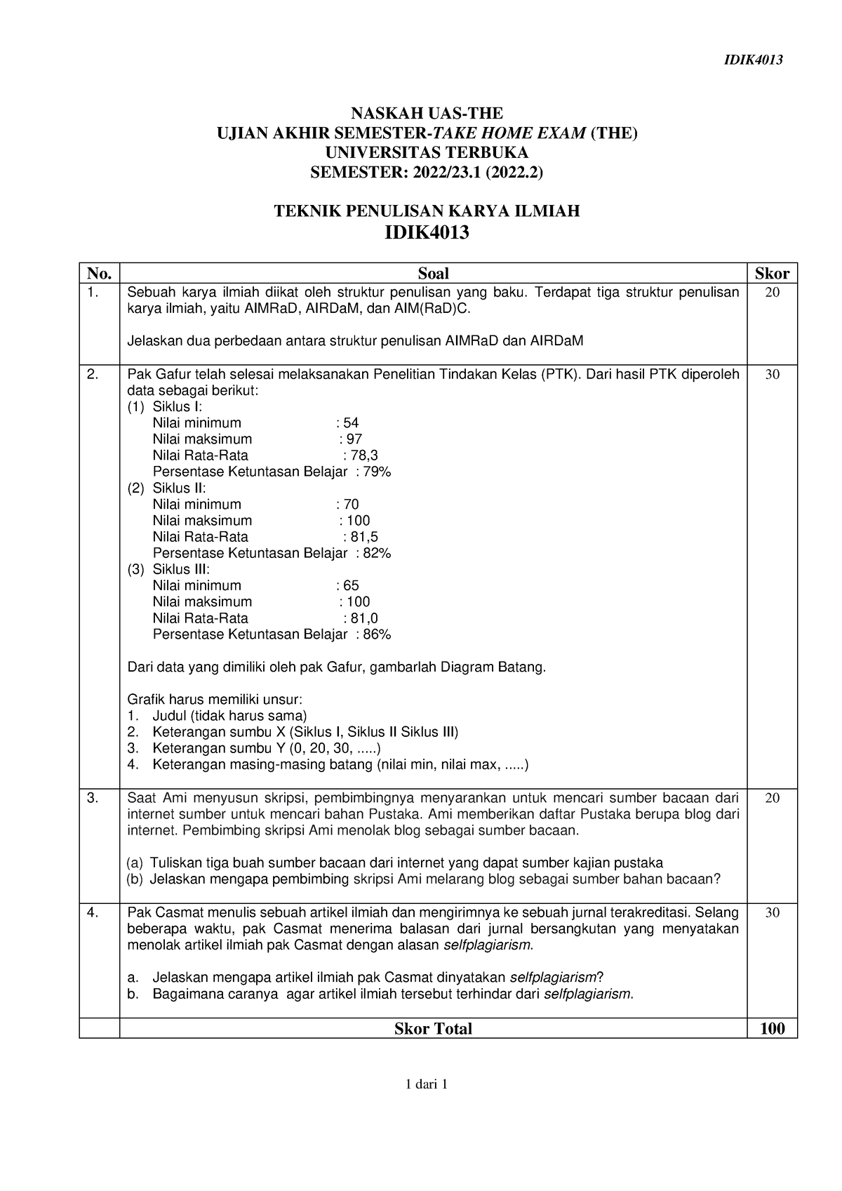 Naskah IDIK4013 The 1 - TUGAS 2 - IDIK 1 Dari 1 NASKAH UAS-THE UJIAN ...