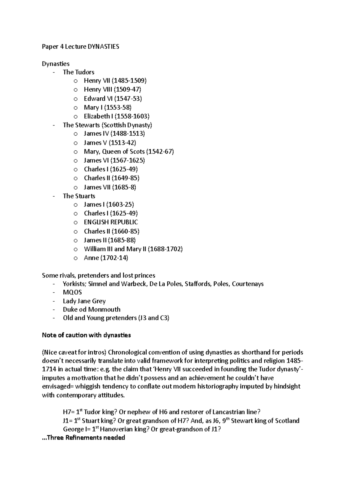 Paper 4 LECT- Dynasties - Paper 4 Lecture DYNASTIES Dynasties - The ...