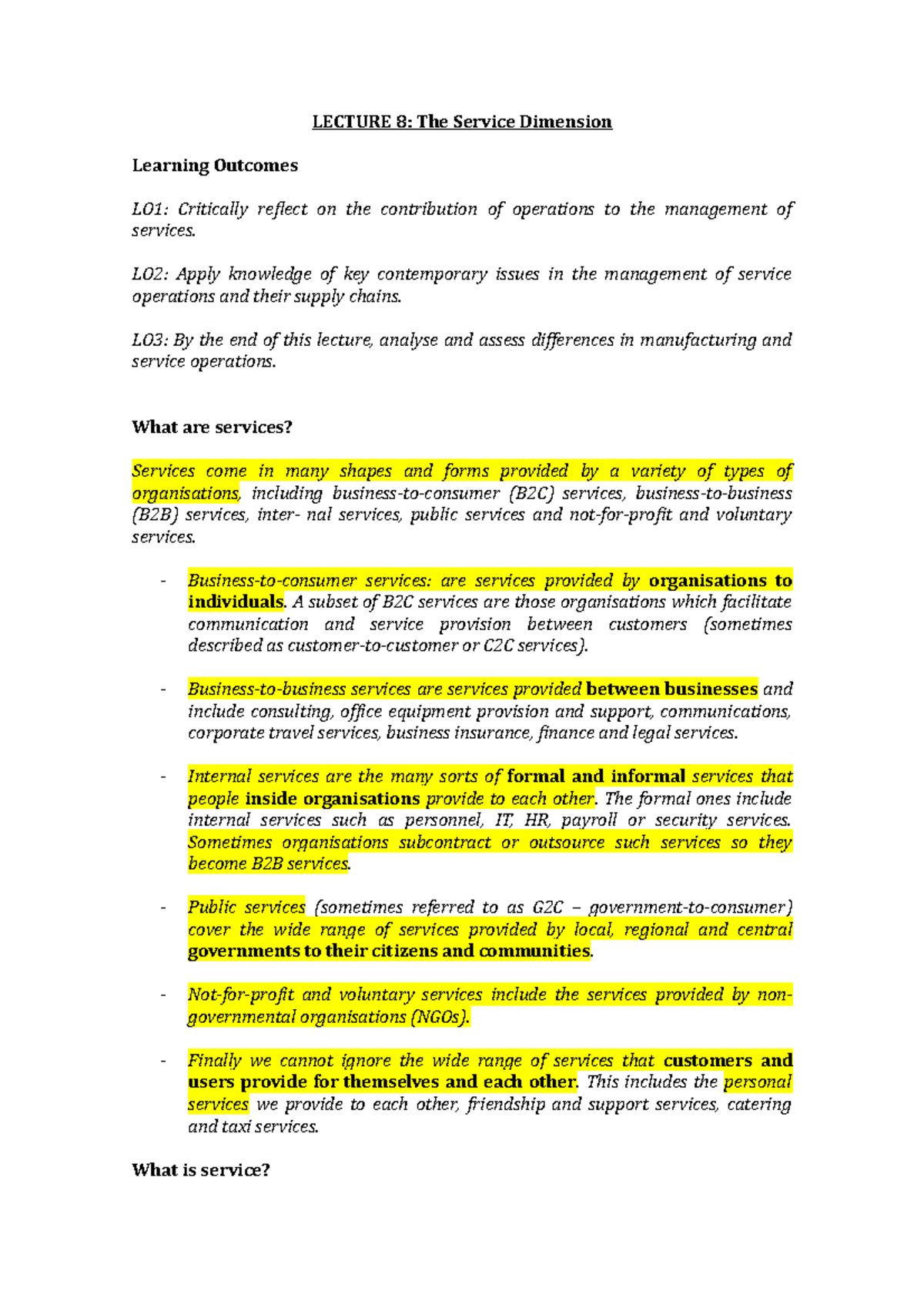 The Service Dimension - LECTURE 8: The Service Dimension Learning ...